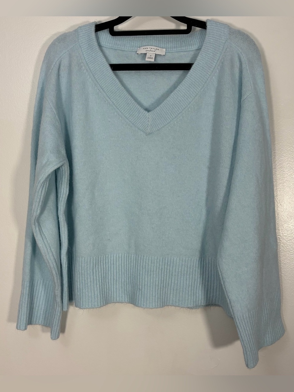Ann Taylor Pale Blue V-Neck Wool-Blend Sweater